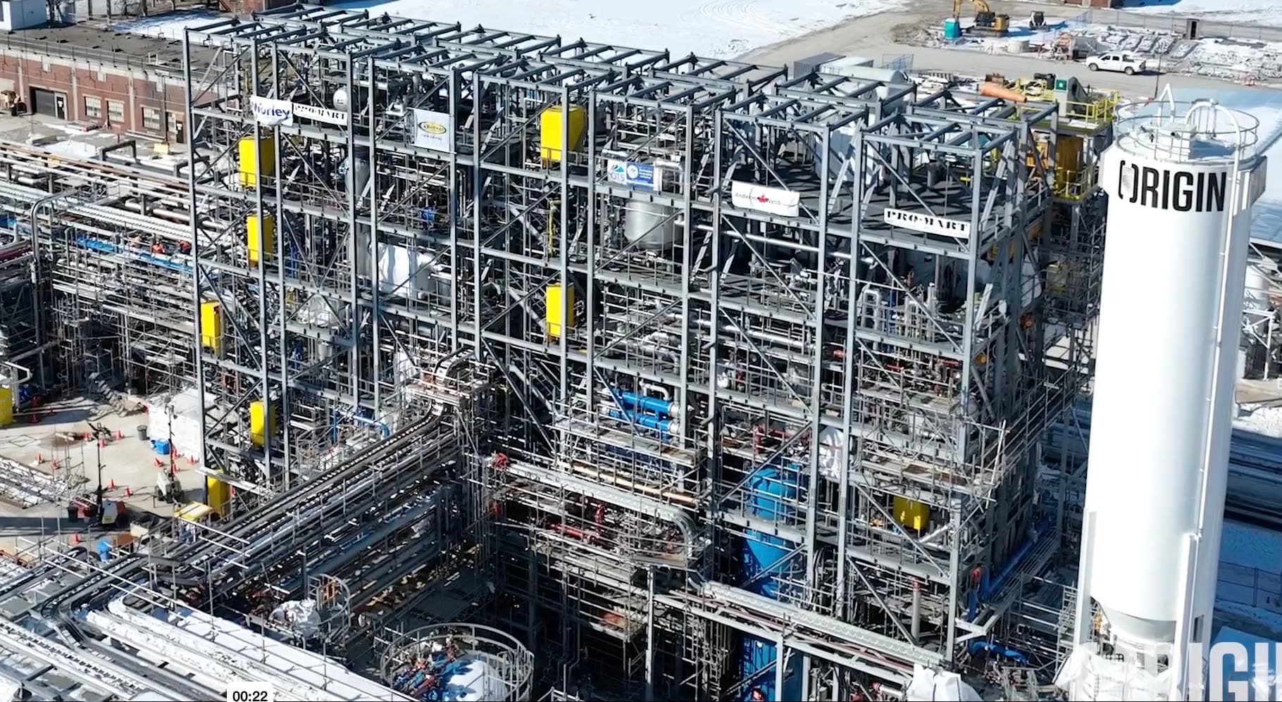 Stacked process modules erected on site